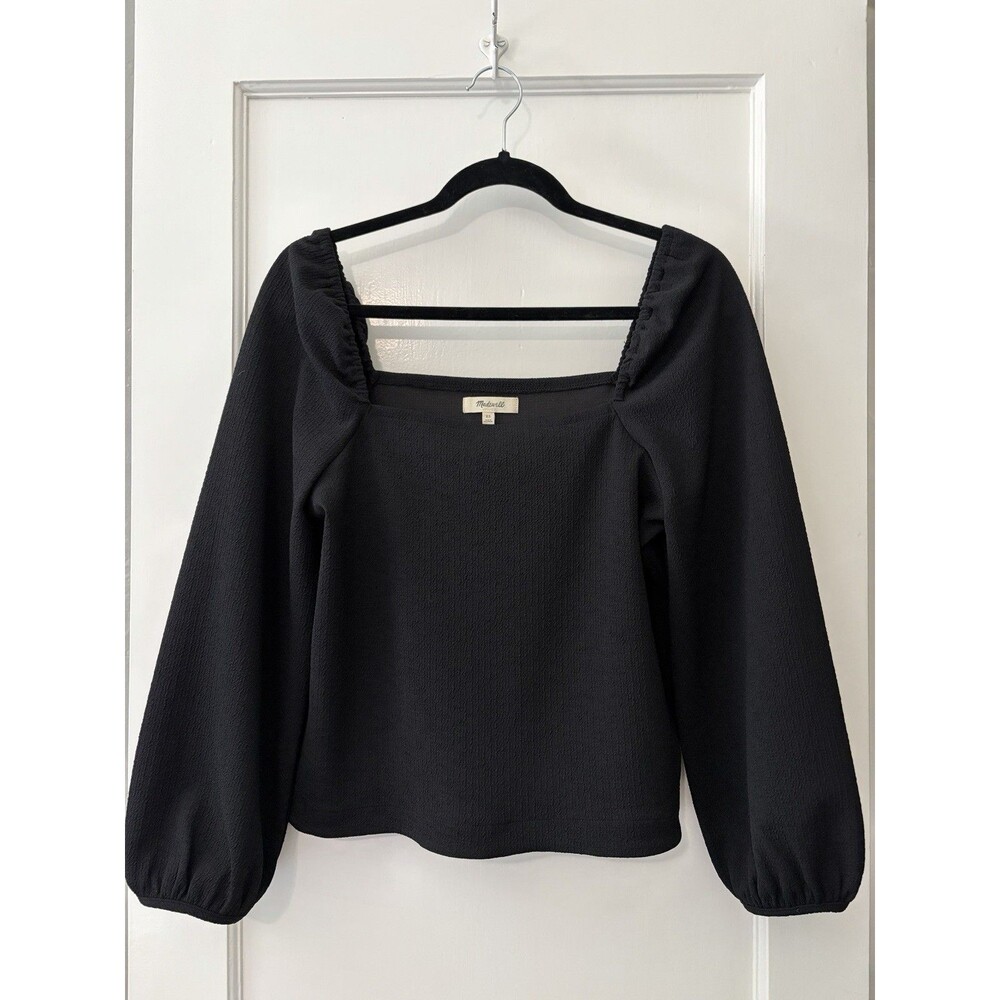 Madewell EUC Black Top Blouse XS Square Neck Puff Sleeve Romantic Feminine
